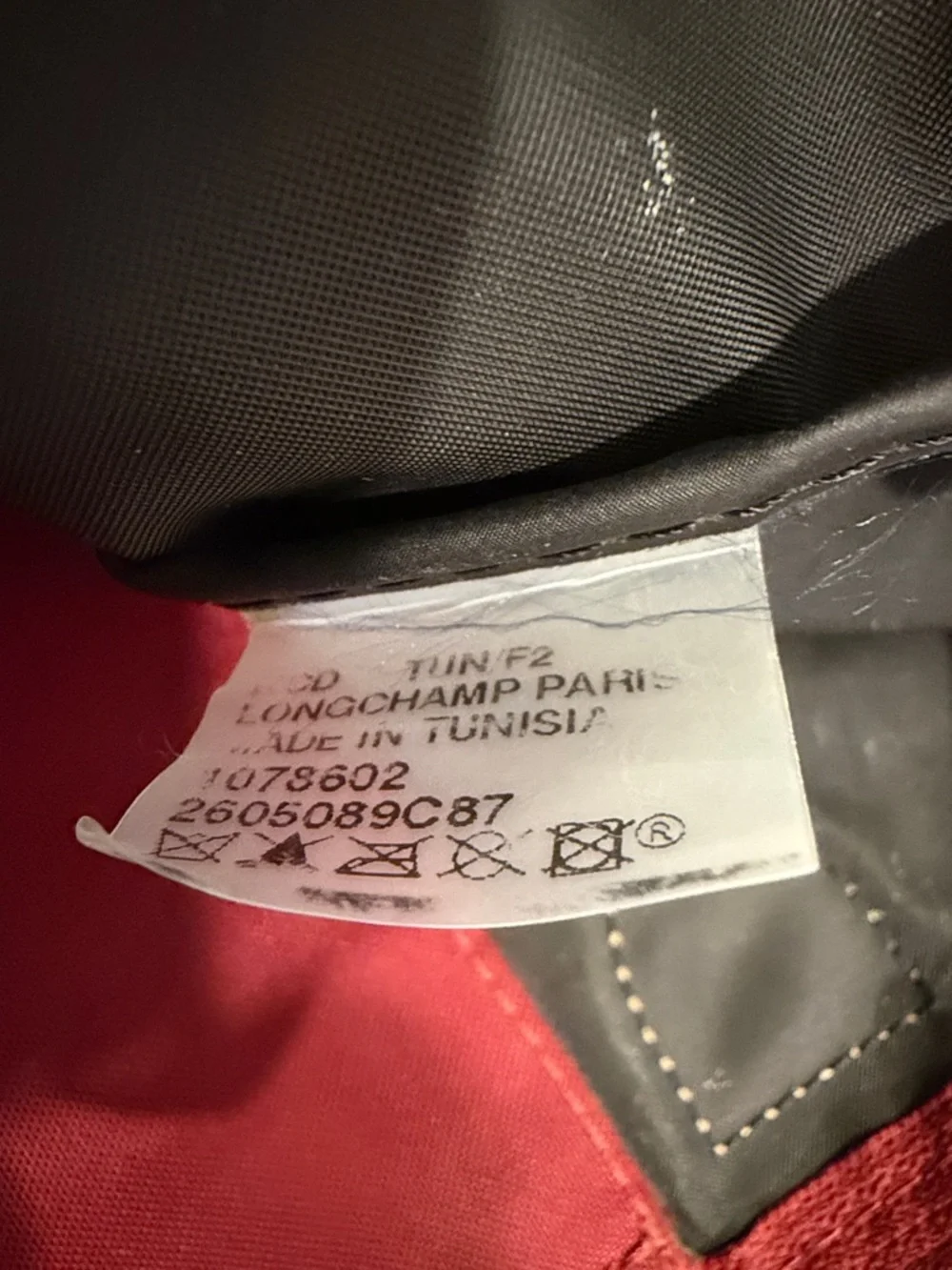 Longchamp Red Nylon Tote with Brown Leather Trim - Picture 10 of 14